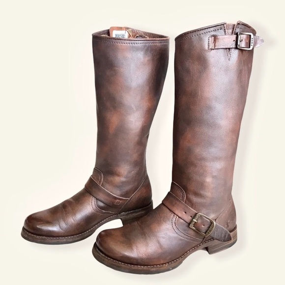 SALE FRYE Veronica Slouch Brown Leather Engineer Boots- LK NEW - Picture 13 of 14